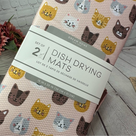 NWT dream home matching Cat Print Dish Drying Mats and kitchen towels - Picture 5 of 6